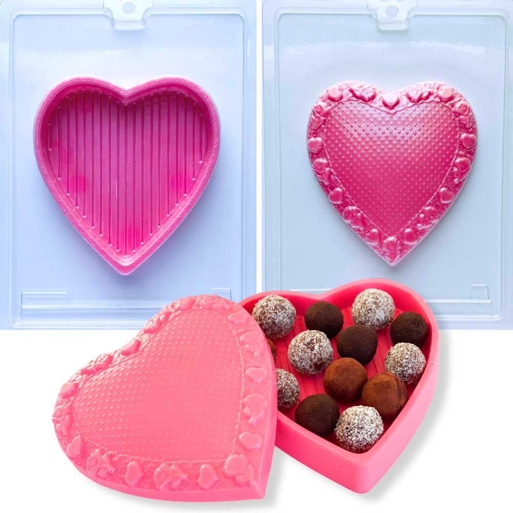 Large Fancy Heart Chocolate Box Mold Set